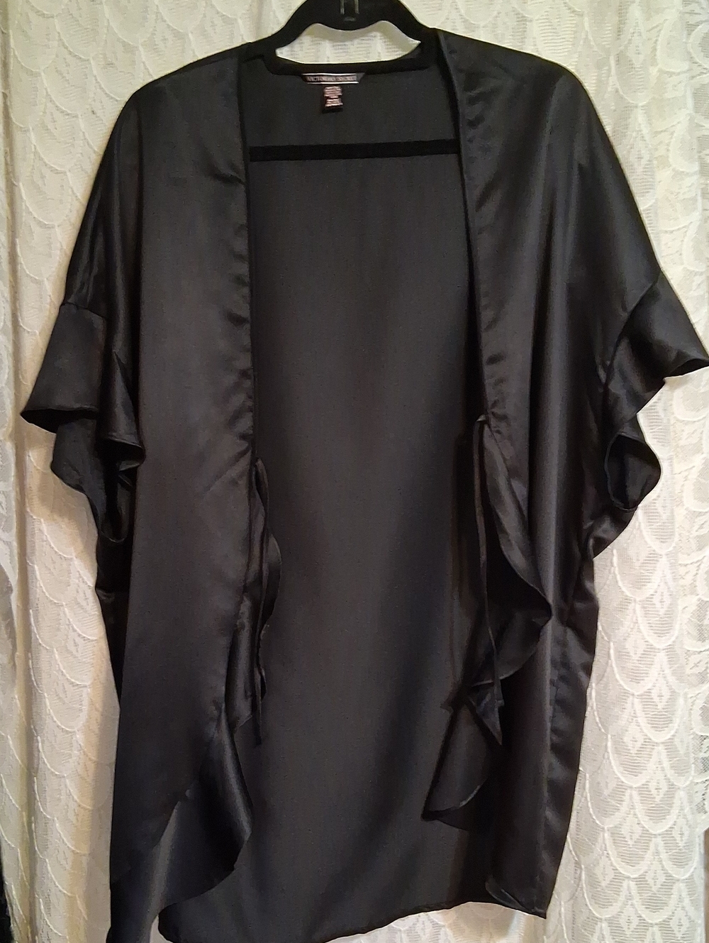 Victoria's Secret Black Satin Ruffle Kimono Robe